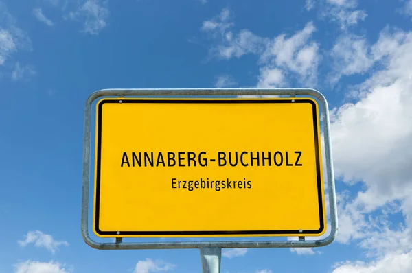 Entrance sign to Annaberg-Buchholz in the Ore Mountains of Saxony