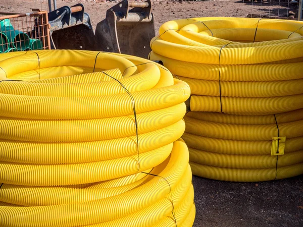 Yellow Drainage Piping Construction Site — Stock Photo, Image