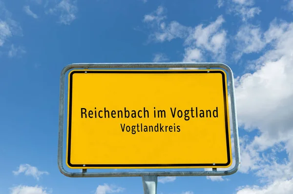 Ortseingangsschild Von Reichenbach Sächsischen Vogtland — Stockfoto