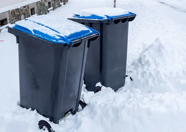 Garbage Disposal Winter Chaos Garbage Cans — Stock Photo, Image