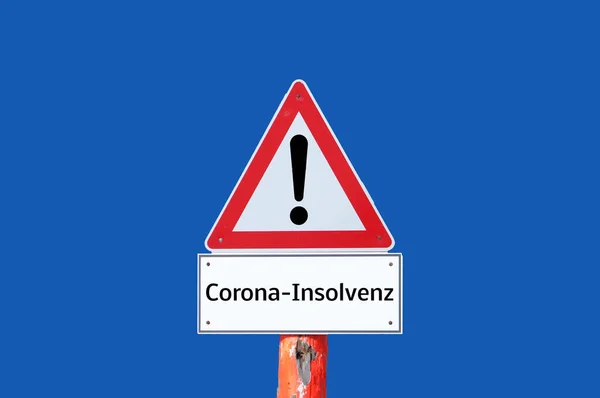 Warnschild Corona Pleite Auf Blauem Hintergrund — Stockfoto