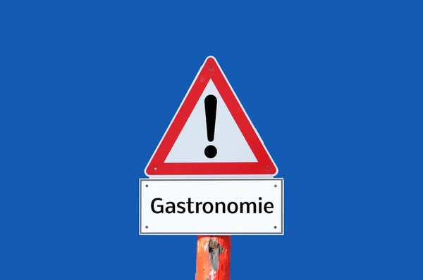 Warnschild Gastronomie Auf Blauem Hintergrund — Stockfoto