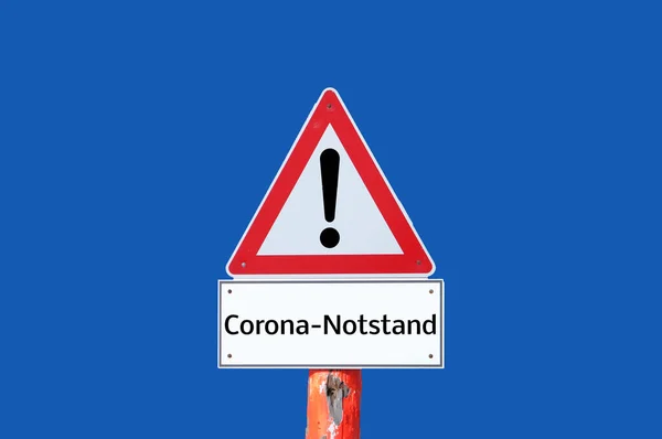 Corona Warnschild Auf Blauem Hintergrund — Stockfoto