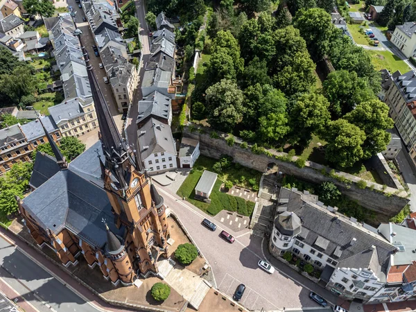 Αεροφωτογραφία Της Εκκλησίας Στο Mylau Vogtland — Φωτογραφία Αρχείου
