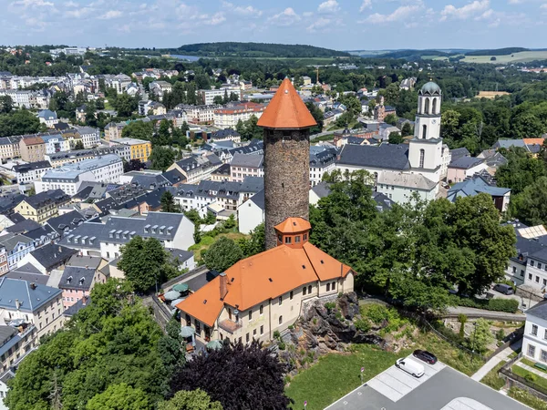 Widok Lotu Ptaka Miasto Auerbach Vogtland — Zdjęcie stockowe