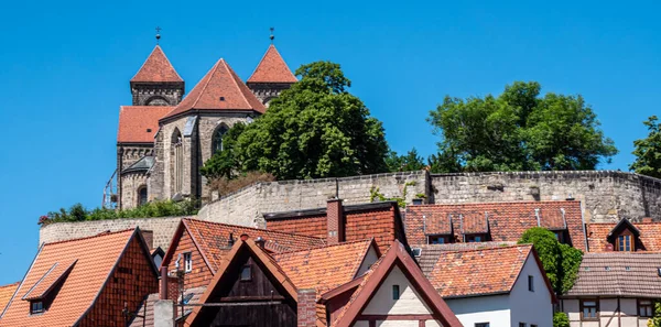 Zamek Quedlinburg Starym Miastem Saksonii Anhalt — Zdjęcie stockowe