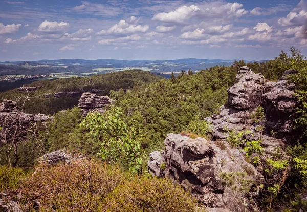 Uitzicht Het Elbe Sandstone Gebergte Duitsland — Stockfoto