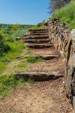 Antik taş merdivenle Gamla doğa rezerv, İsrail