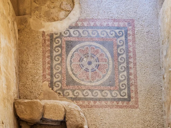 古代モザイクの床、マサダ要塞、イスラエル — ストック写真