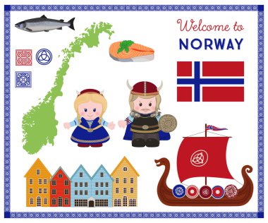 Welcome to Norway, scandinavian symbols set clipart