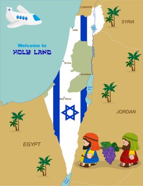 Map of Israel with two spies clipart