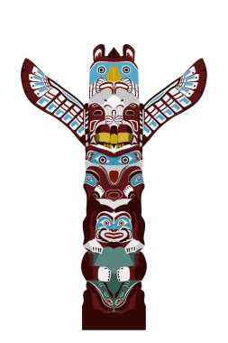 Indian ritual totem, sculpture with figures of animals clipart