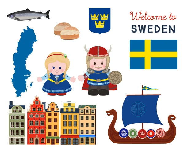 Welcome to Sweden, scandinavian symbols set — Stock Vector