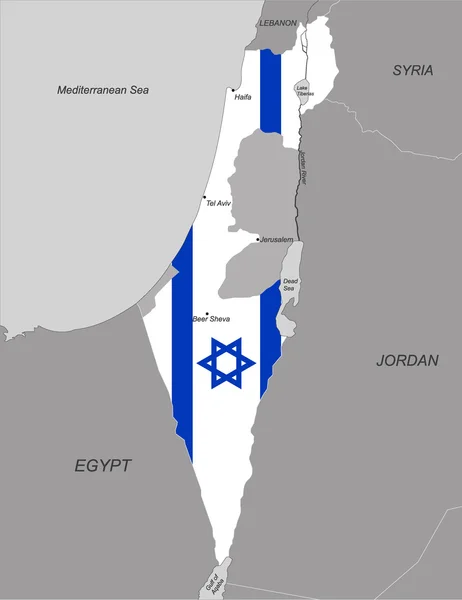 Mappa di Israele con la bandiera nazionale — Vettoriale Stock
