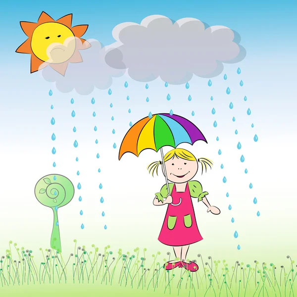 女孩用五彩的伞 — 图库矢量图片