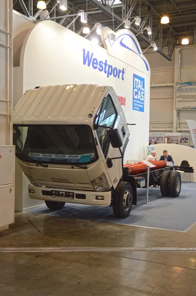 International Exhibition Logistics Moscow A White truck with a lowered cab — Stock Photo, Image