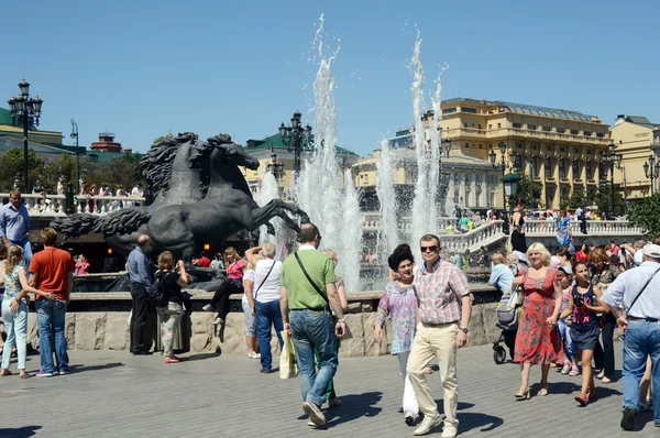 Estatua Questrian Fuente en la Plaza del Teatro Día de verano —  Fotos de Stock