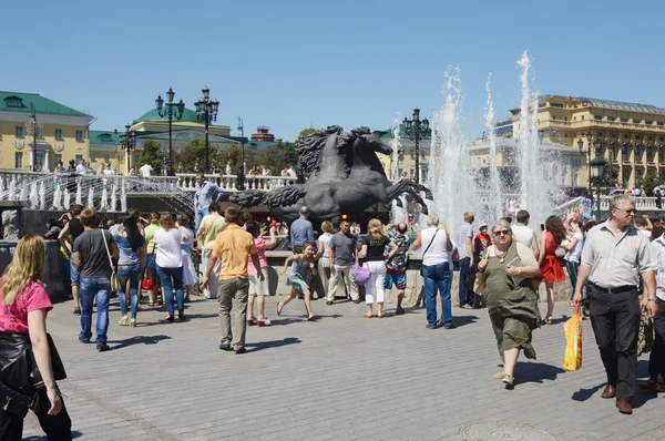 Ruiterstandbeeld fontein op Theater Square — Stockfoto