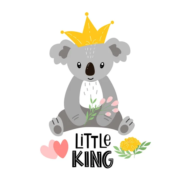 Niedlicher Cartoon-Koala mit Aufschrift - kleiner König — Stockvektor
