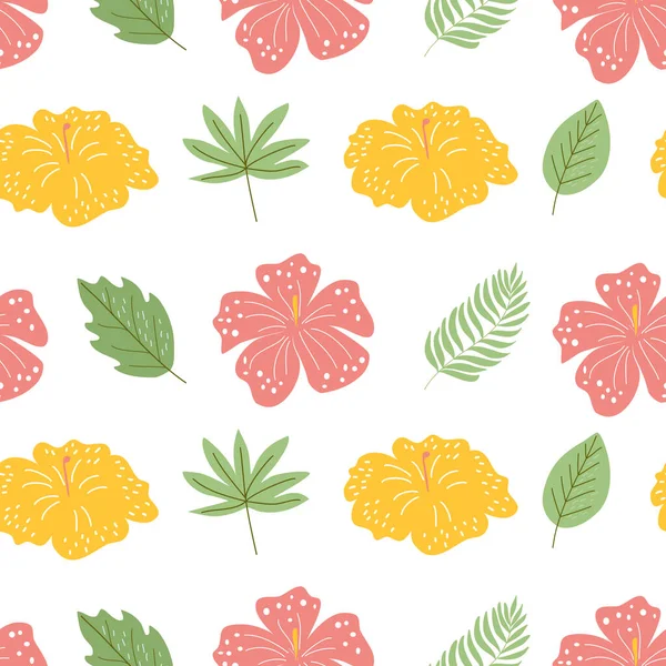 シームレスパターン-赤と黄色の熱帯の花 — ストックベクタ