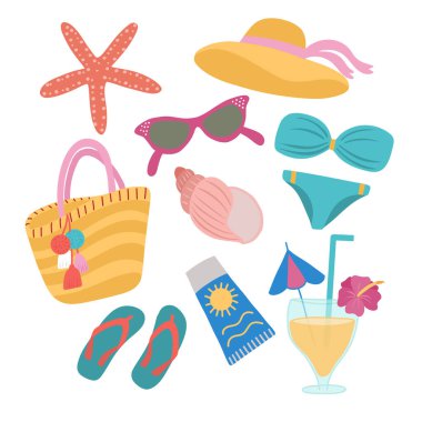 Beyaz arka planda, vektör grafiklerinde yaz elementleri kümesi. Kapak tasarımı, tişörtler, paketler için baskılar