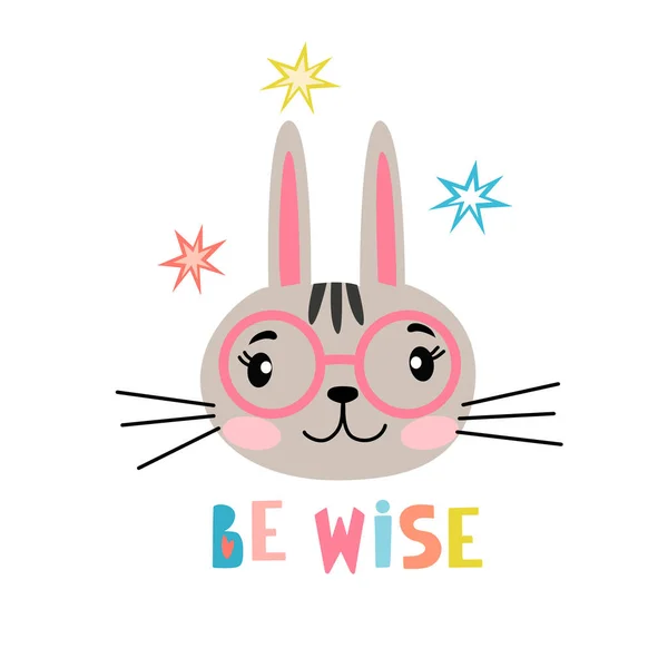 Mignon visage de lapin dessin animé avec lettrage - soyez sage — Image vectorielle