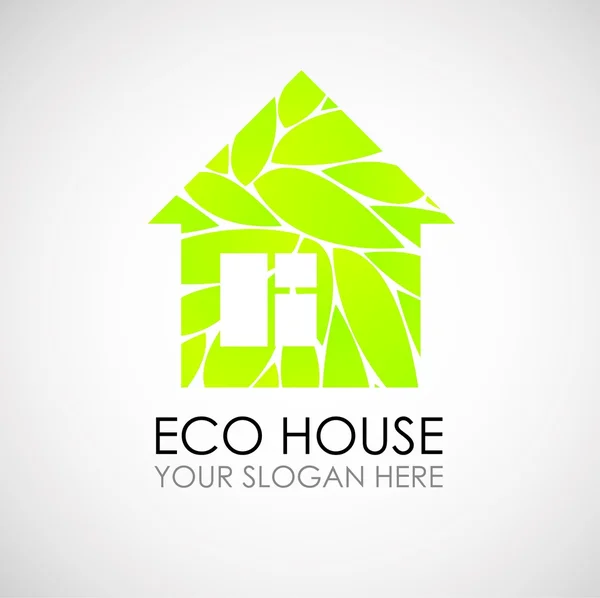 Diseño del logotipo de Eco house. Construcción ecológica. Arquitectura ecológica. Eco casa y ambiente limpio . — Vector de stock