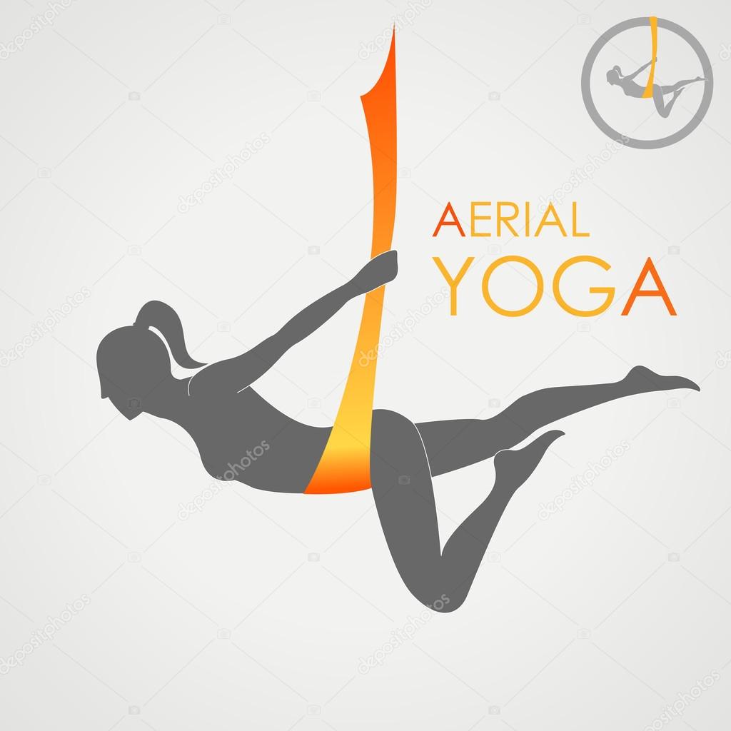 Flying yoga logo. Anti-gravity yoga. Aerial yoga for women