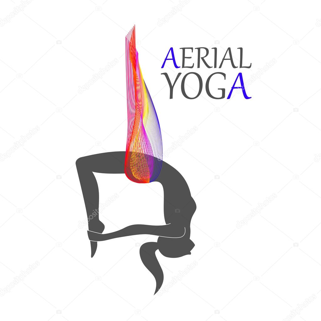 Flying yoga logo. Anti-gravity yoga. Aerial yoga for women