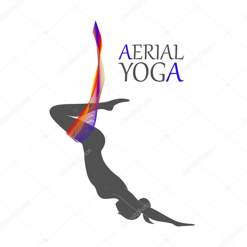 Flying yoga logo. Anti-gravity yoga. Aerial yoga for women