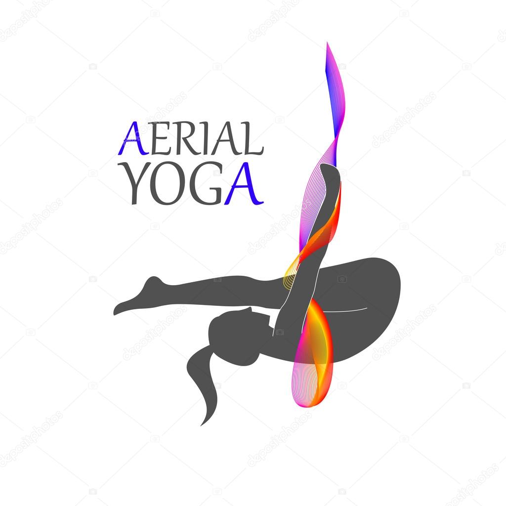 Flying yoga logo. Anti-gravity yoga. Aerial yoga for women