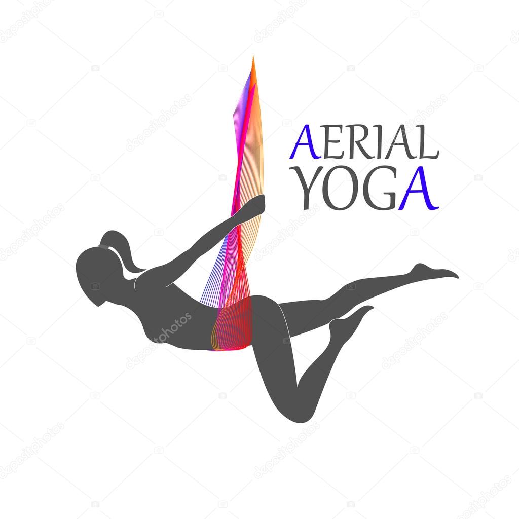 Flying yoga logo. Anti-gravity yoga. Aerial yoga for women