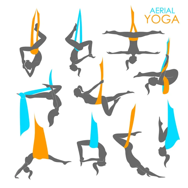 Yoga anti-gravedad para mujeres — Vector de stock