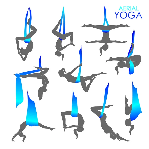 Yoga anti-gravedad para mujeres — Vector de stock