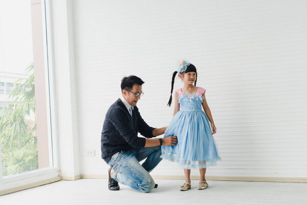 Asian Father Daughter Dancing Dad Teaches Daughters Dance Fun Room Royalty Free Stock Images