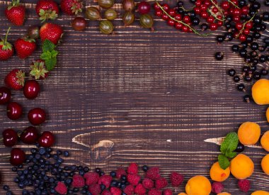 Çilek, yaban mersini, böğürtlen, ahududu, kiraz, kayısı, bektaşi üzümü ve Frenk üzümü. Yukarıda görmek, en iyi stüdyo vurdu