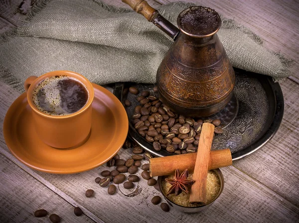 Turk café e xícara de café — Fotografia de Stock
