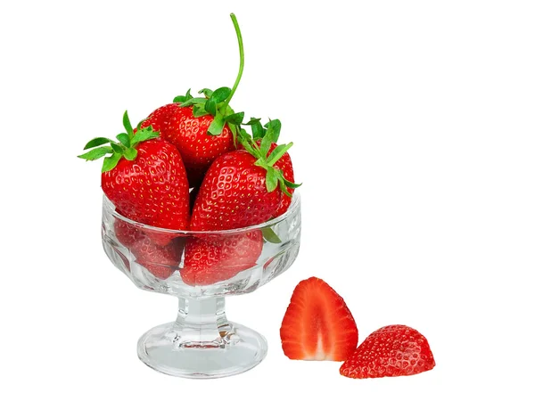 Strawberry in a glass vase isolated on a white background — Stock Photo, Image