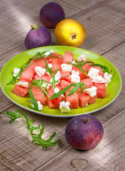 Watermelon, cheese and rocket salad — Stock Photo, Image