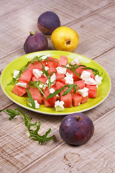 Watermelon, cheese and rocket salad — Stock Photo, Image