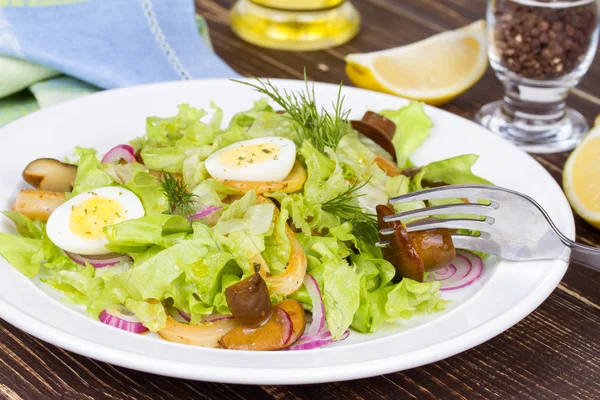 Ensalada fresca con setas, calamares y huevos de codorniz —  Fotos de Stock