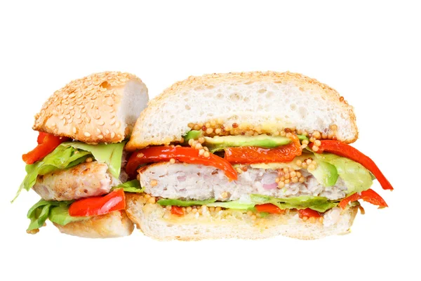 Törökország, avokádó, saláta, hagyma, piros paprika paprika egy szezámmagos zsemle a Burger — Stock Fotó