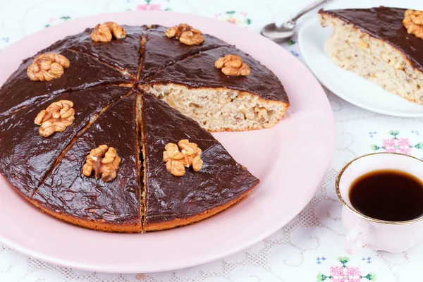 Torta di noci e tazza di caffè fatti in casa — Foto Stock