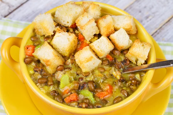 Lentil Soup with Croutons — Stock Image Lentil Soup with Croutons Stock Photo