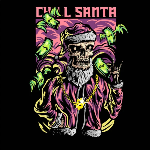 Bogaty Chill Santa Czaszka Ilustracja — Wektor stockowy