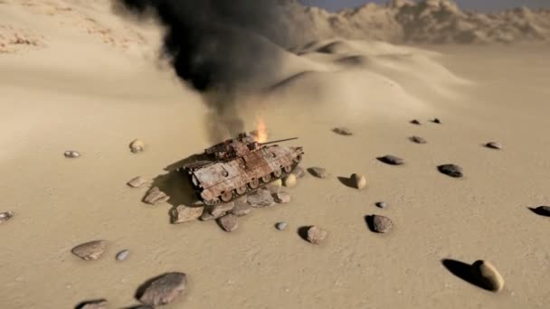 Боевой танк в огне — стоковое видео