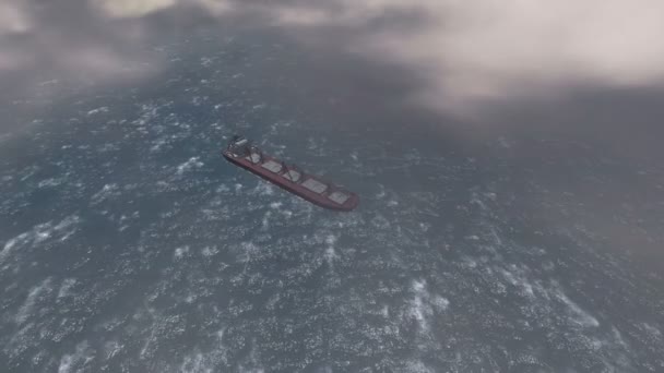 Vista aérea de un gran barco en el océano — Vídeo de stock