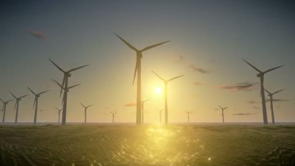 Windpark in de Oceaan — Stockvideo