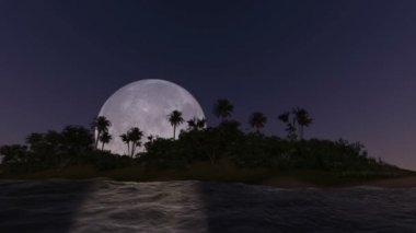 Dolunay ağaçların üzerinden yükselen