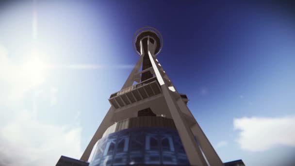 Aircraft flying over The Space Needle in Seattle — Stock Video